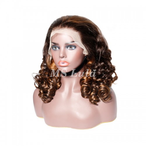 #4/30 Double Drawn Bouncy Curl 13x4 Transparent Lace Full Frontal 300% Density Wig | Human Hair Wig | Lace Front